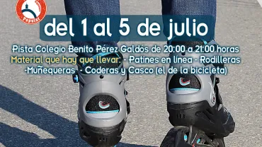 imagen del cartel anunciador del taller de patinaje en línea, julio 2019
