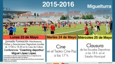 imagen del cartel anunciador de los eventos y fiesta final de las Escuelas Deportivas de Miguelturra 2015-2016