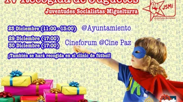imagen cartel recogida de juguetes Navidad 2016, Asociación Juventudes Socialistas de Miguelturra