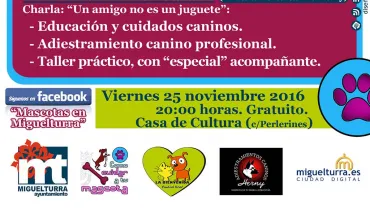 imagen cartel charla te interesa tu mascota, noviembre 2016, diseño cartel portal web municipal Miguelturra