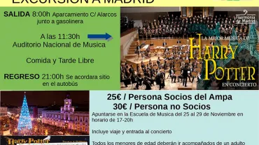 imagen cartel excursión al concierto de Harry Potter en Madrid, 4 enero 2020