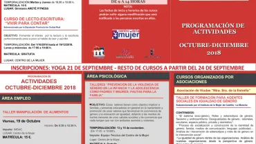 imagen fotocomposición de las dos páginas del folleto de cursos del Centro de la Mujer hasta diciembre 2018