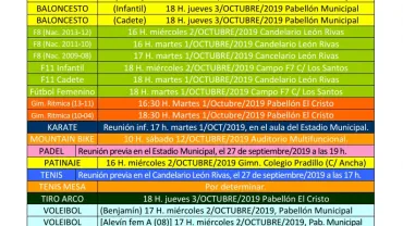 imagen horarios Escuelas Deportivas Miguelturra, 19 de septiembre de 2019