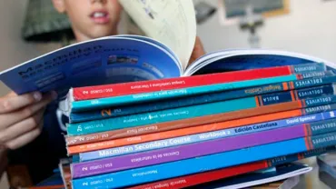 imagen de niño hojeando libros de texto escolares