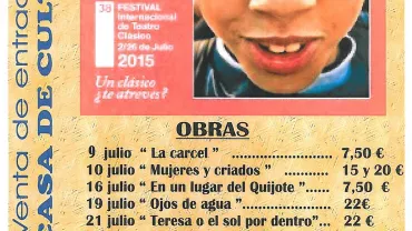 imagen del cartel que anuncia la venta de entradas en Miguelturra para el Festival de Teatro de Almagro 2015