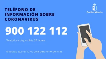 imagen del teléfono gratuito sobre el coronavirus en Castilla-La Mancha, el 900122112