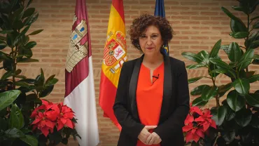 imagen de la alcaldesa de Miguelturra, Laura Arriaga, durante el saludo de Navidad 2019, fuente imagen Difunde Broadcasting