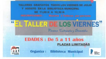 imagen del cartel de los talleres de los viernes, verano 2017 Biblioteca Municipal de Miguelturra