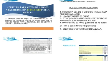 imagen fotocomposición del documento con los precios y tarifas de la Piscina de Verano 2019 de Miguelturra