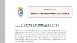 imagen del escrito remitido por el área de Festejos, abril de 2021