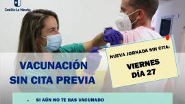 imagen del cartel vacunacion sin cita previa 27 agosto, Miguelturra 2021.