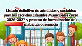 Listado definitivo Escuelas Infantiles 2026-2027, Miguelturra julio de 2026