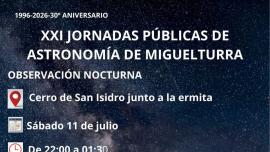 Cartel XXI Jornadas Públicas Astronomía, Miguelturra julio 2026