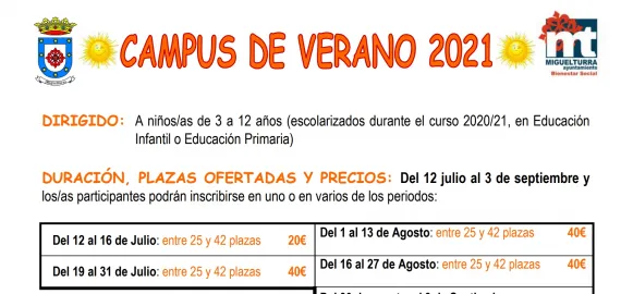 imagen cartel campus verano 2021 bienestar social Miguelturra