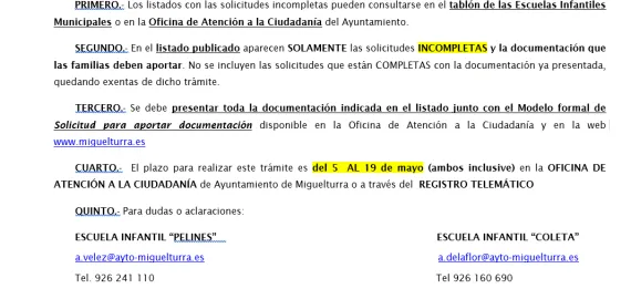 información escuelas infantiles, 3 mayo de 2022