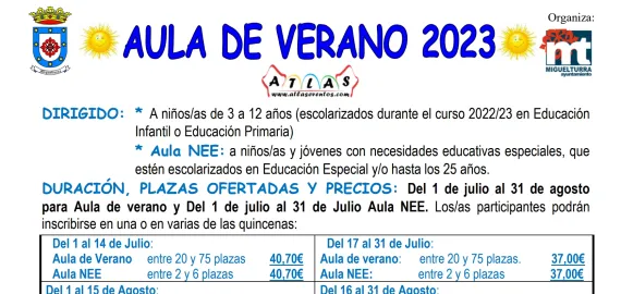 cartel Aula de Verano Miguelturra 2023