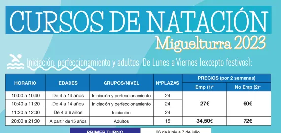 cursos natación Miguelturra verano 2023