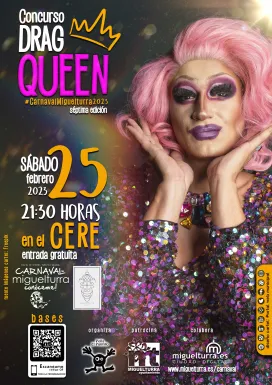 Cartel Concurso Drag Queen Carnaval 2023, diseño portal web con imágenes de Freepik