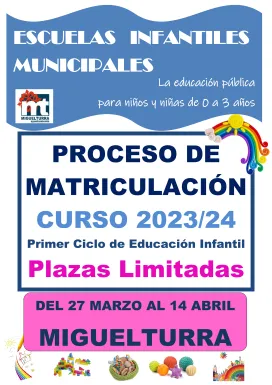 cartel matriculación Escuelas Infantiles 2023-2024