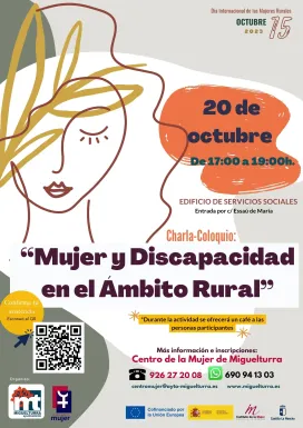 Cartel charla Mujer, discapacidad y mundo rural, Miguelturra octubre de 2023