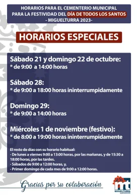 horarios cementerio Todos los Santos 2023