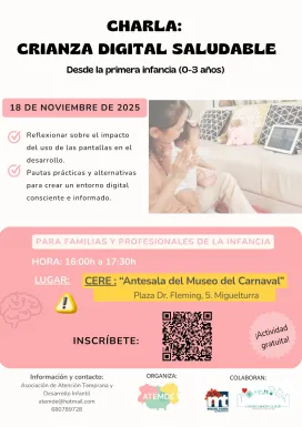 Cartel 2 Charla Crianza Saludable ATEMDE, Miguelturra noviembre 2025