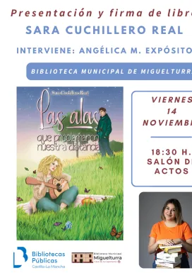 Cartel presentación y firma de libros Sara Cuchillero Real, Miguelturra noviembre 2025