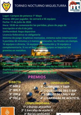 Cartel torneo petanca, Miguelturra julio 2026