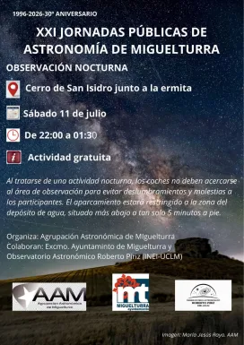 Cartel XXI Jornadas Públicas Astronomía, Miguelturra julio 2026