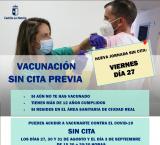 imagen del cartel vacunacion sin cita previa 27 agosto, Miguelturra 2021.